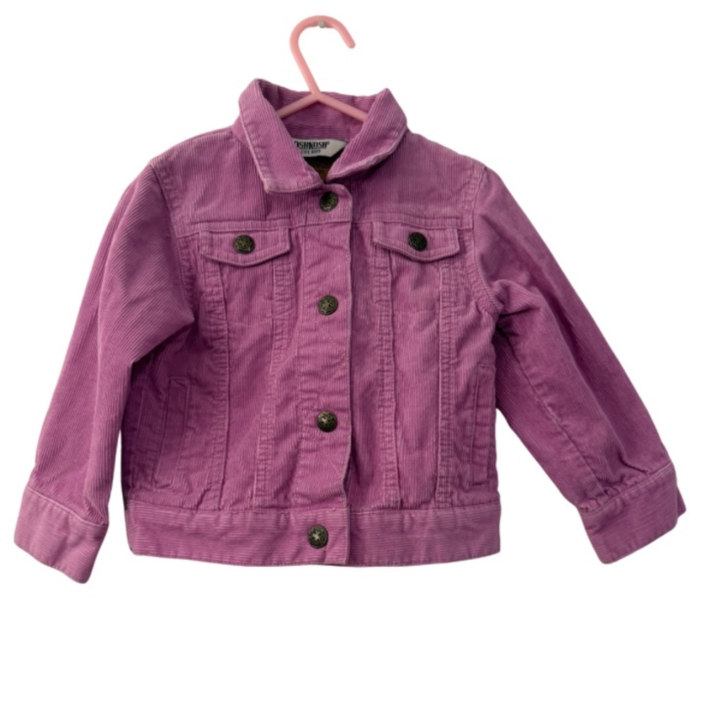OshKosh B’gosh Pink Purple Corduroy Jacket, Snap Button Up Collared Coat, 3T